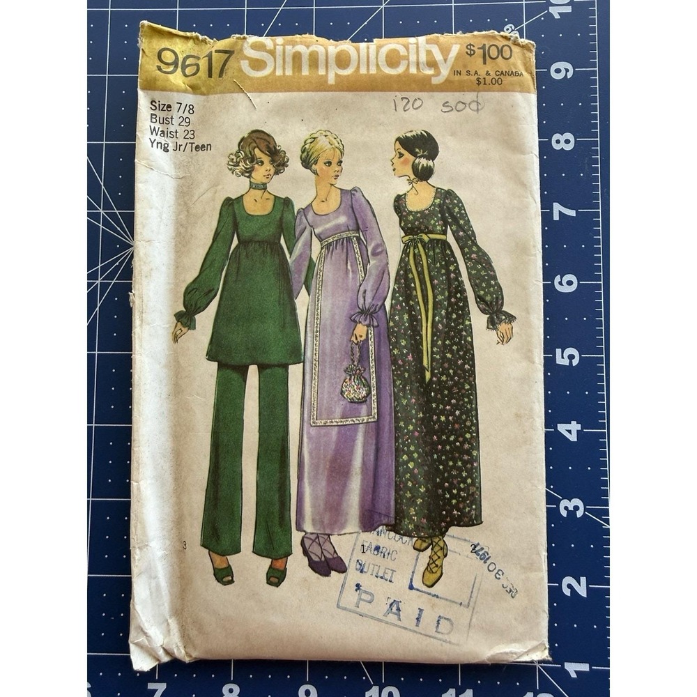 Simplicity Young Jr/Teen Pattern 9617 Dress Or Tunic & Bell-Bottom Pants‎ Sz 7/8